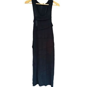 CLU x ANTHROPOLOGIE Black Layer Tiered Stretch Cotton Midi Bodycon Racer…